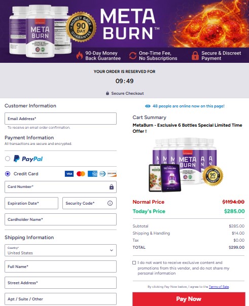 MetaBurn Secure Order Page — Checkout